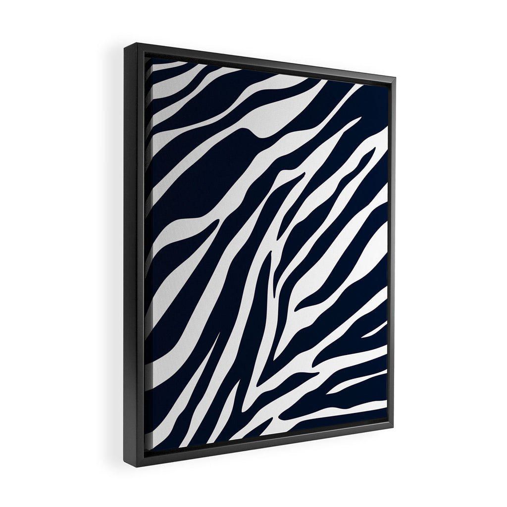 Navy blue zebra print Framed Canvas Print Gallery Image 2