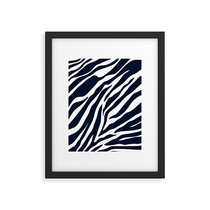 Navy blue zebra print Framed Art Print Gallery Image 1