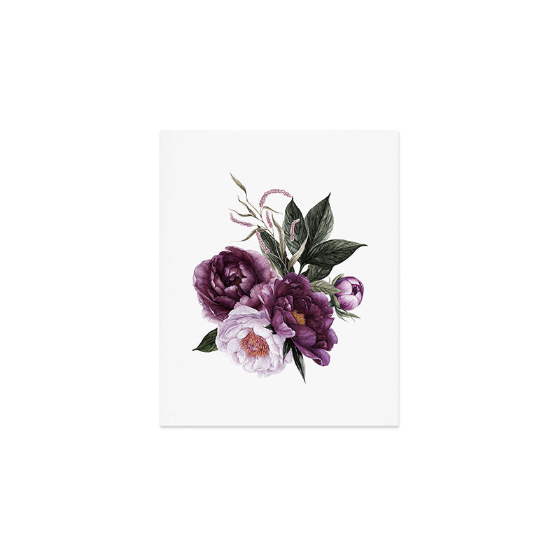 Purple Plum Pink Watercolor Peonies and Greenery Art Print Gallery Image 1