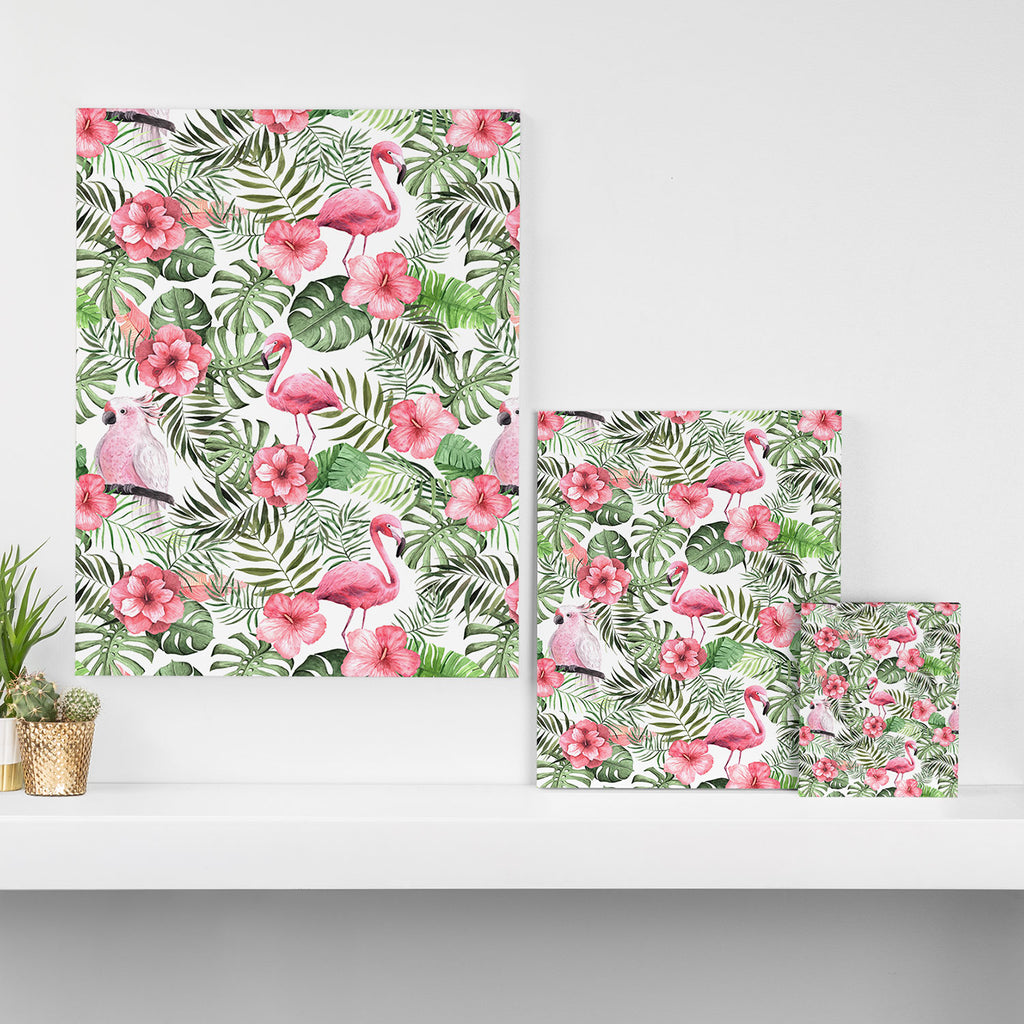 Watercolor Tropical Leaves Flowers Flamingo Cockatoo Canvas Print Gallery Image 3