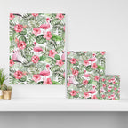 Watercolor Tropical Leaves Flowers Flamingo Cockatoo Canvas Print Gallery Image 3
