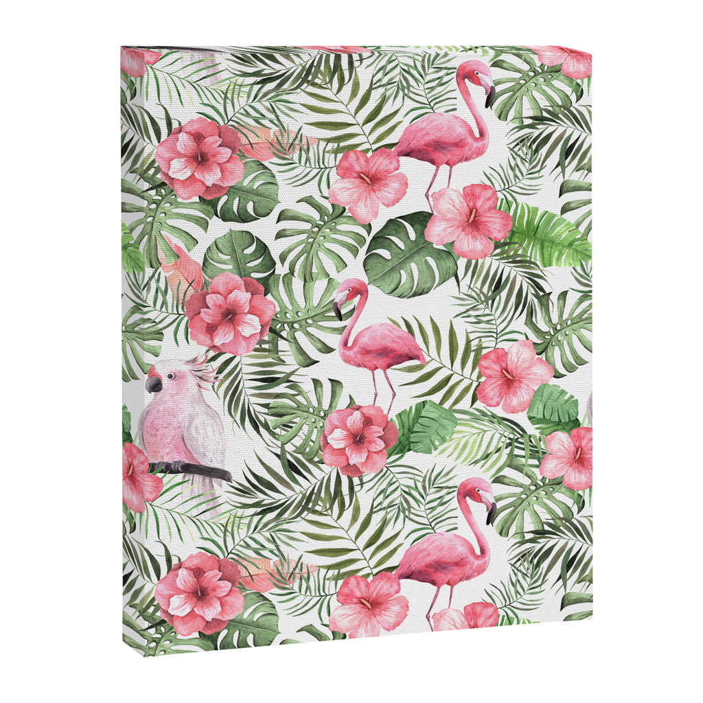 Watercolor Tropical Leaves Flowers Flamingo Cockatoo Canvas Print Gallery Image 3