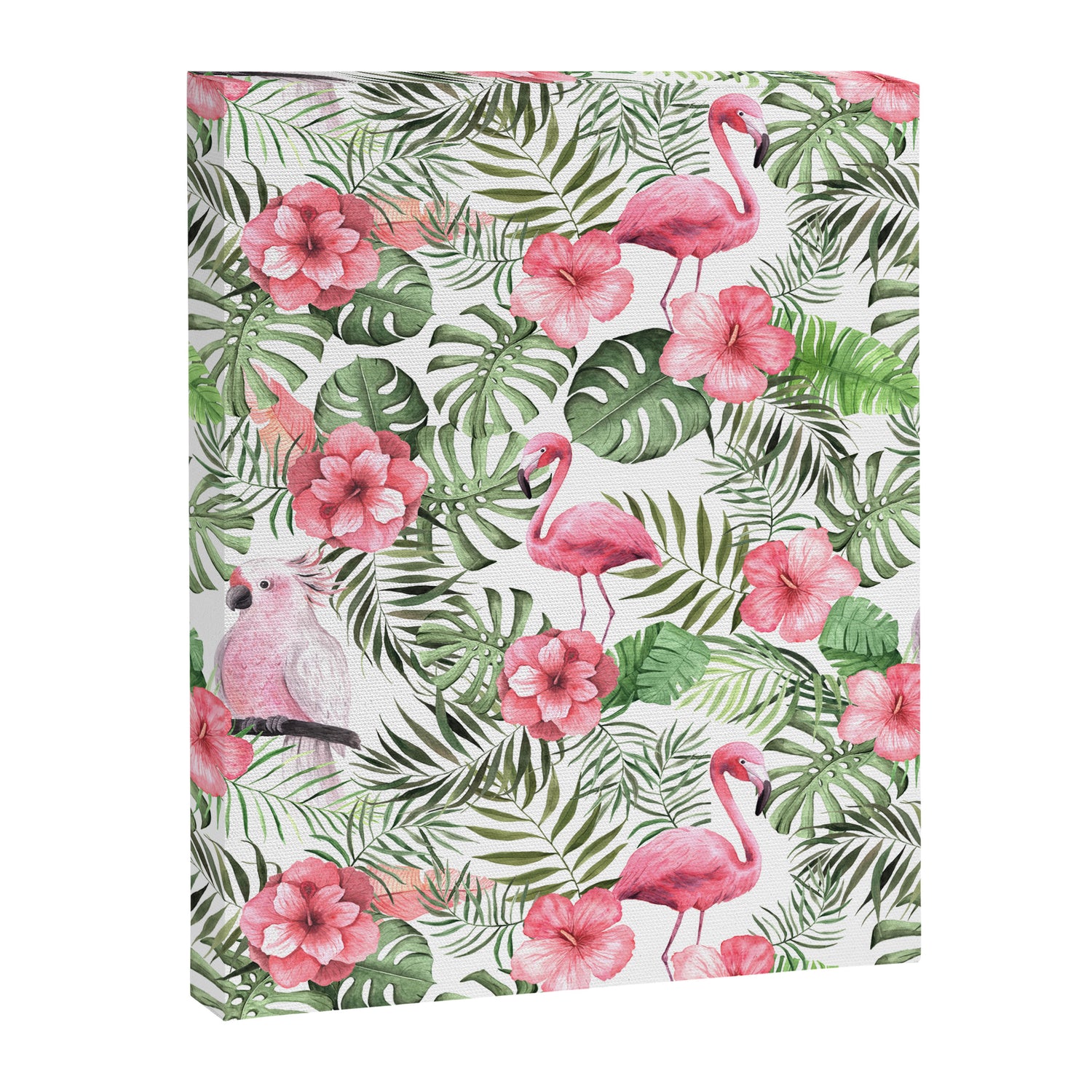 Watercolor Tropical Leaves Flowers Flamingo Cockatoo Canvas Print Gallery Image 3