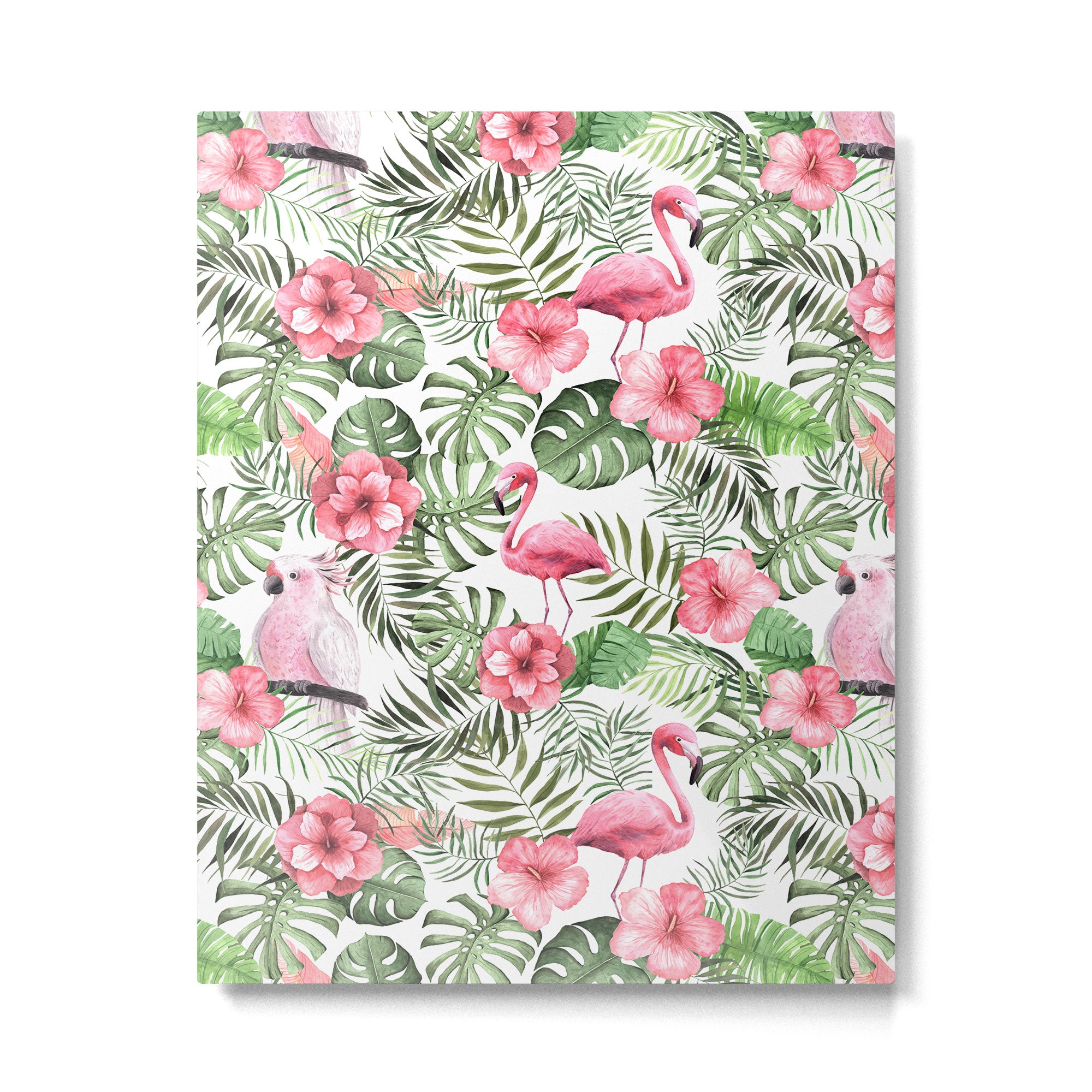 Watercolor Tropical Leaves Flowers Flamingo Cockatoo Metal Print Gallery Image 6