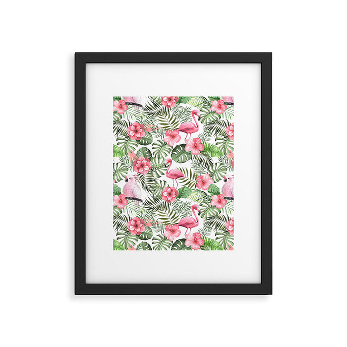 Watercolor Tropical Leaves Flowers Flamingo Cockatoo Framed Art Print Gallery Image 1