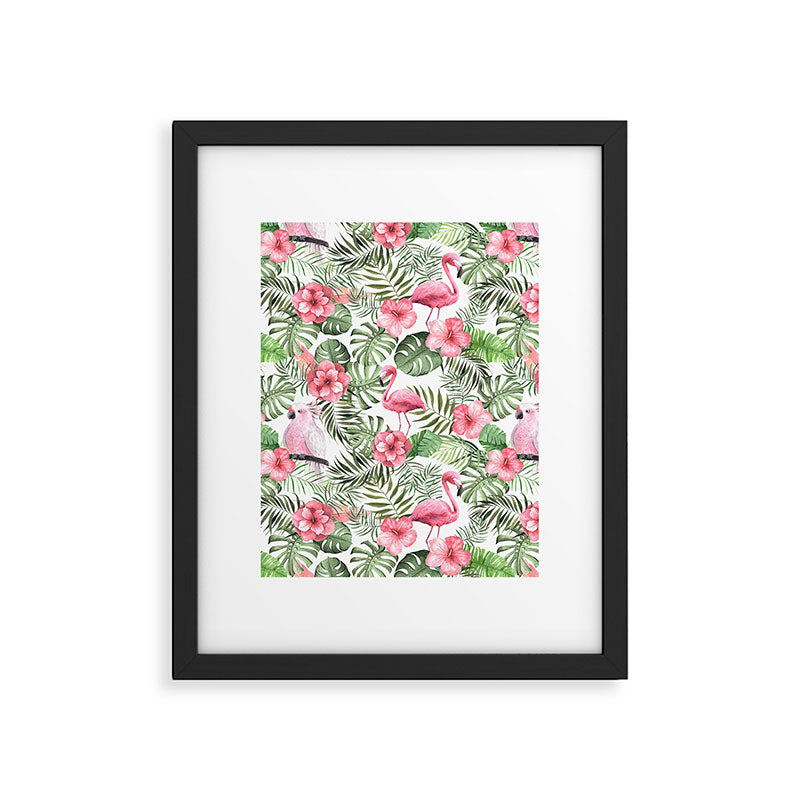 Watercolor Tropical Leaves Flowers Flamingo Cockatoo Framed Art Print Gallery Image 4