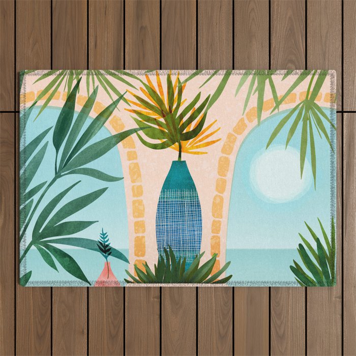 Welcome To The Hotel California Illustrated Landscape / Villa Series Outdoor Rug Gallery Image 1
