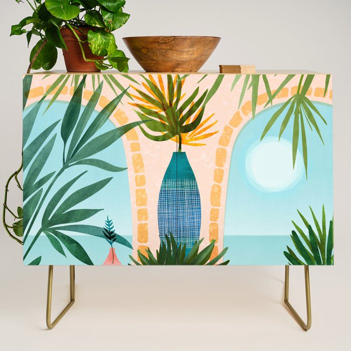 Welcome To The Hotel California Illustrated Landscape / Villa Series Credenza Gallery Image 1