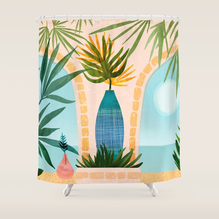 Welcome To The Hotel California Illustrated Landscape / Villa Series Shower Curtain Gallery Image 1