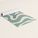 Retro Liquid Swirl Abstract Pattern in Eucalyptus Sage Green and Cream Beige Yoga Mat Gallery Image 2