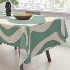 Retro Liquid Swirl Abstract Pattern in Eucalyptus Sage Green and Cream Beige Tablecloth Gallery Image 3