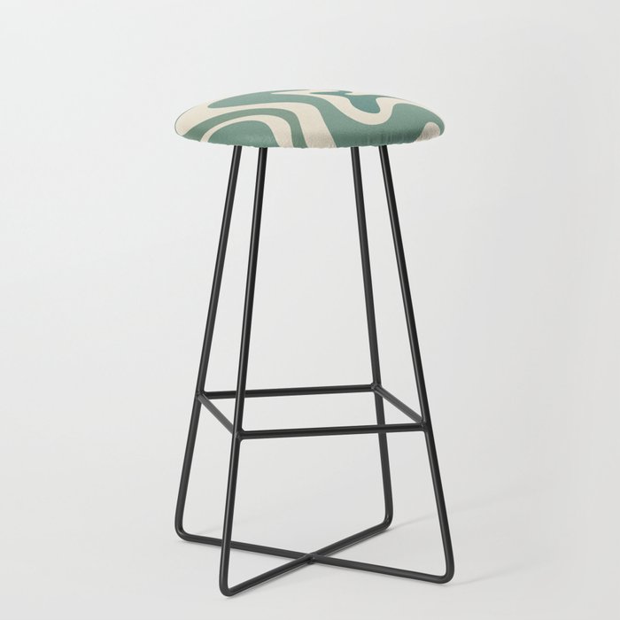 Retro Liquid Swirl Abstract Pattern in Eucalyptus Sage Green and Cream Beige Stool Gallery Image 1