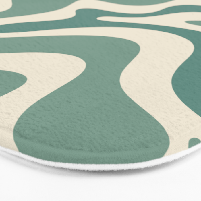 Retro Liquid Swirl Abstract Pattern in Eucalyptus Sage Green and Cream Beige Bath Mat Gallery Image 3
