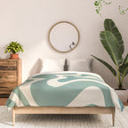 Retro Liquid Swirl Abstract Pattern in Eucalyptus Sage Green and Cream Beige Comforter Gallery Image 3