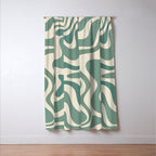 Retro Liquid Swirl Abstract Pattern in Eucalyptus Sage Green and Cream Beige Window Curtain Gallery Image 3