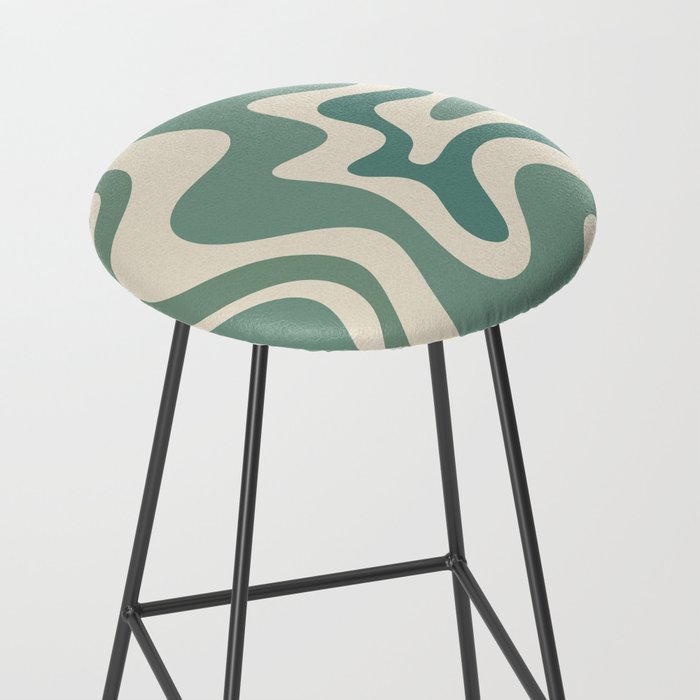 Retro Liquid Swirl Abstract Pattern in Eucalyptus Sage Green and Cream Beige Stool Gallery Image 2