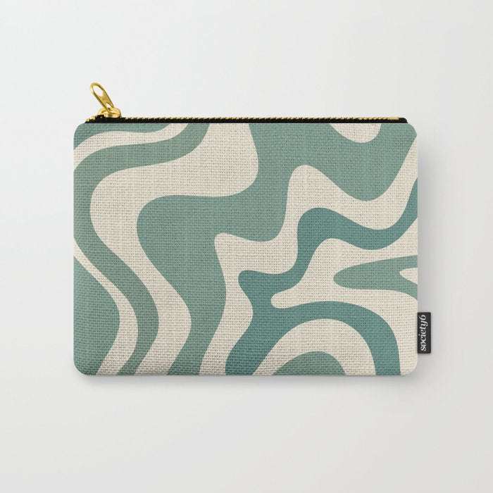 Retro Liquid Swirl Abstract Pattern in Eucalyptus Sage Green and Cream Beige Carry All Pouch Gallery Image 1