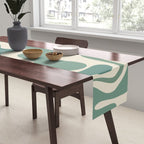 Retro Liquid Swirl Abstract Pattern in Eucalyptus Sage Green and Cream Beige Table Runner Gallery Image 2