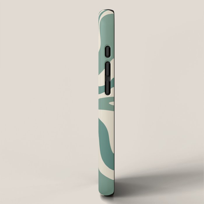 Retro Liquid Swirl Abstract Pattern in Eucalyptus Sage Green and Cream Beige iPhone Case Gallery Image 2