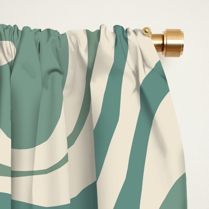 Retro Liquid Swirl Abstract Pattern in Eucalyptus Sage Green and Cream Beige Window Curtain Gallery Image 2