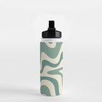 Retro Liquid Swirl Abstract Pattern in Eucalyptus Sage Green and Cream Beige Water Bottle Gallery Image 2