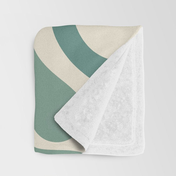 Retro Liquid Swirl Abstract Pattern in Eucalyptus Sage Green and Cream Beige Throw Blanket Gallery Image 3