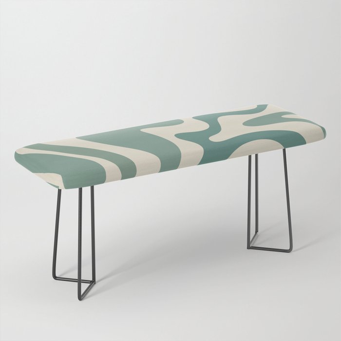 Retro Liquid Swirl Abstract Pattern in Eucalyptus Sage Green and Cream Beige Bench Gallery Image 1