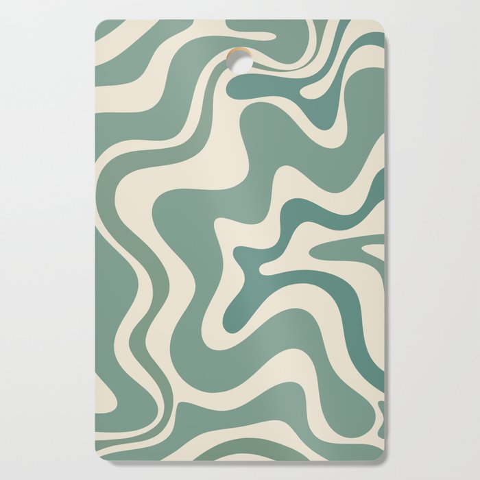 Retro Liquid Swirl Abstract Pattern in Eucalyptus Sage Green and Cream Beige Cutting Board Gallery Image 1