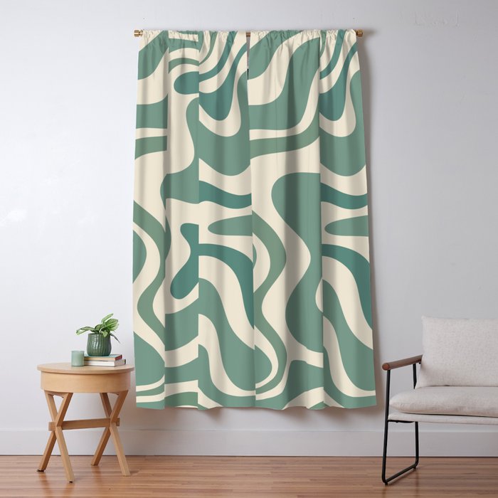 Retro Liquid Swirl Abstract Pattern in Eucalyptus Sage Green and Cream Beige Window Curtain Gallery Image 1