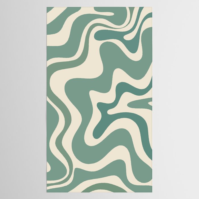 Retro Liquid Swirl Abstract Pattern in Eucalyptus Sage Green and Cream Beige Tablecloth Gallery Image 2