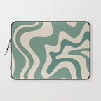 Retro Liquid Swirl Abstract Pattern in Eucalyptus Sage Green and Cream Beige Laptop Sleeve Gallery Image 1