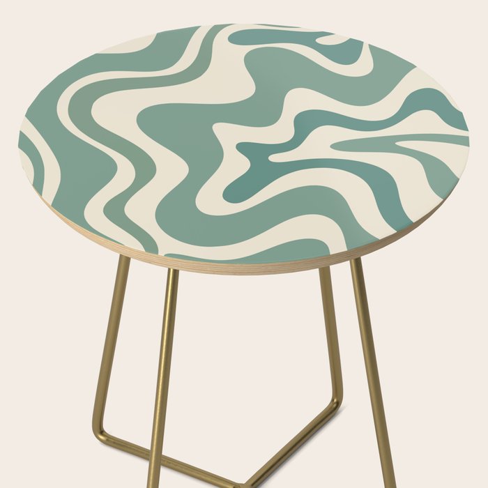 Retro Liquid Swirl Abstract Pattern in Eucalyptus Sage Green and Cream Beige Side Table Gallery Image 2