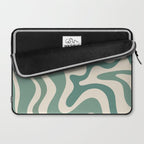 Retro Liquid Swirl Abstract Pattern in Eucalyptus Sage Green and Cream Beige Laptop Sleeve Gallery Image 2