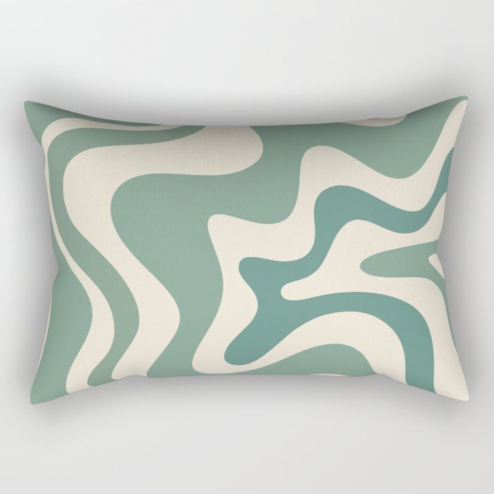 Retro Liquid Swirl Abstract Pattern in Eucalyptus Sage Green and Cream Beige Rectangular Pillow Gallery Image 2
