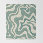 Retro Liquid Swirl Abstract Pattern in Eucalyptus Sage Green and Cream Beige Throw Blanket Gallery Image 2