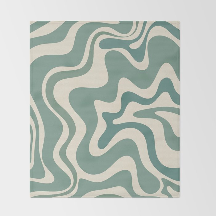 Retro Liquid Swirl Abstract Pattern in Eucalyptus Sage Green and Cream Beige Throw Blanket Gallery Image 2