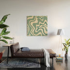Retro Liquid Swirl Abstract Pattern in Eucalyptus Sage Green and Cream Beige Wood Wall Art Gallery Image 2