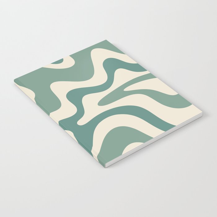 Retro Liquid Swirl Abstract Pattern in Eucalyptus Sage Green and Cream Beige Notebook Gallery Image 2