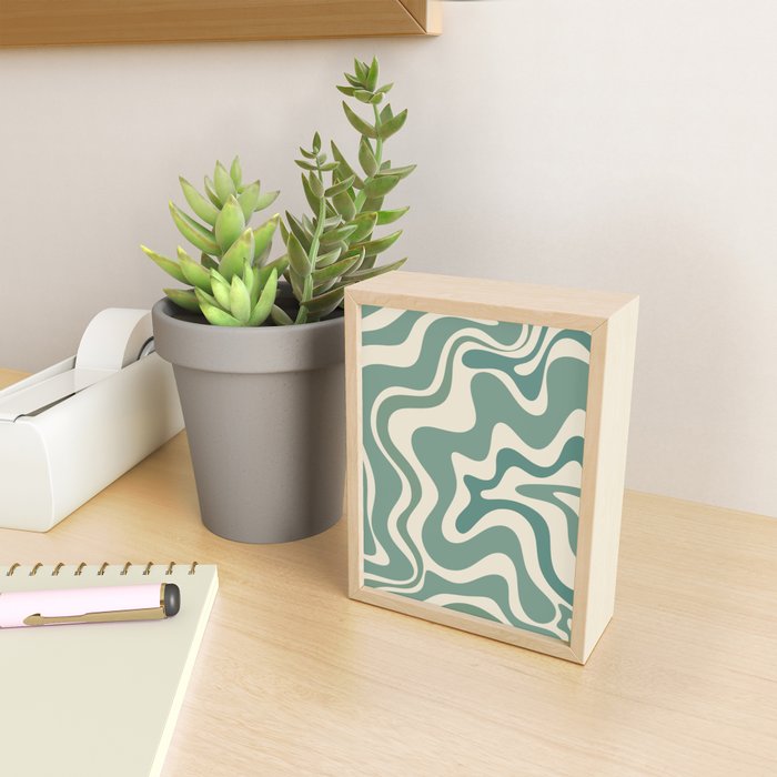 Retro Liquid Swirl Abstract Pattern in Eucalyptus Sage Green and Cream Beige Mini Art Print Gallery Image 2