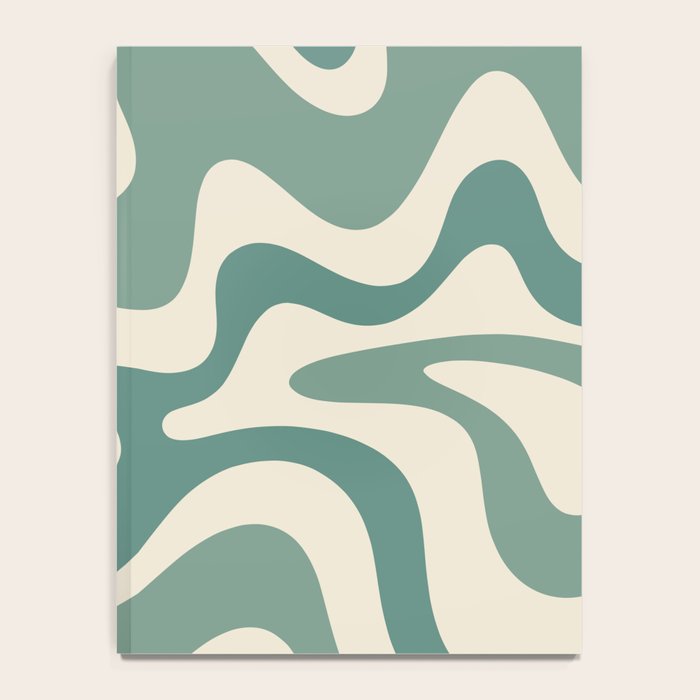 Retro Liquid Swirl Abstract Pattern in Eucalyptus Sage Green and Cream Beige Notebook Gallery Image 4
