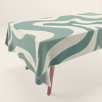 Retro Liquid Swirl Abstract Pattern in Eucalyptus Sage Green and Cream Beige Tablecloth Gallery Image 1