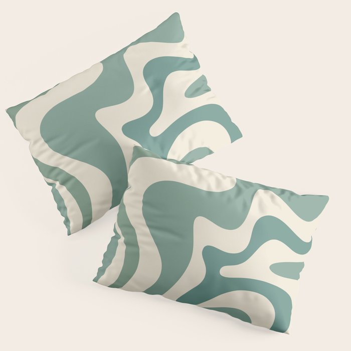 Retro Liquid Swirl Abstract Pattern in Eucalyptus Sage Green and Cream Beige Pillow Sham Gallery Image 3