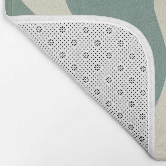 Retro Liquid Swirl Abstract Pattern in Eucalyptus Sage Green and Cream Beige Bath Mat Gallery Image 2