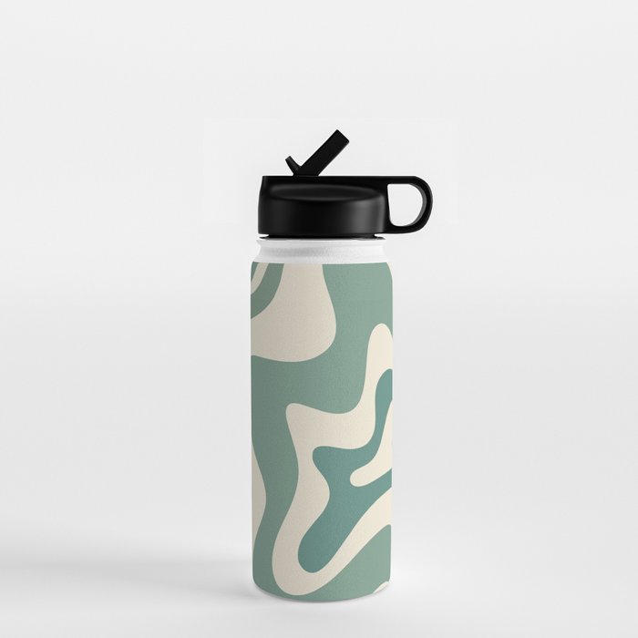 Retro Liquid Swirl Abstract Pattern in Eucalyptus Sage Green and Cream Beige Water Bottle Gallery Image 1