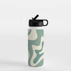 Retro Liquid Swirl Abstract Pattern in Eucalyptus Sage Green and Cream Beige Water Bottle Gallery Image 1