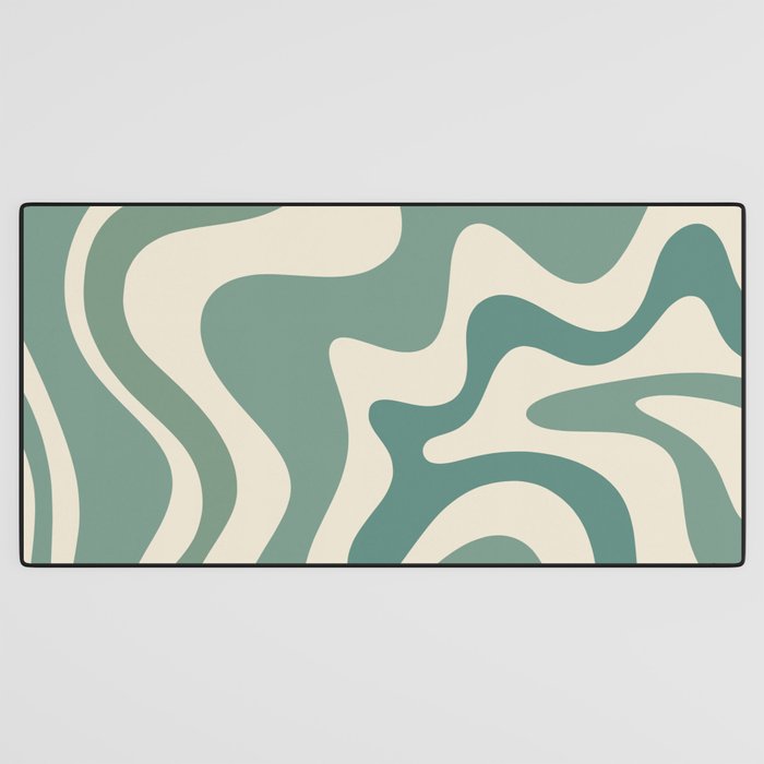 Retro Liquid Swirl Abstract Pattern in Eucalyptus Sage Green and Cream Beige Desk Mat Gallery Image 3
