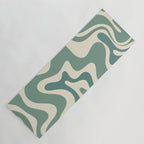 Retro Liquid Swirl Abstract Pattern in Eucalyptus Sage Green and Cream Beige Yoga Mat Gallery Image 1