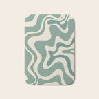 Retro Liquid Swirl Abstract Pattern in Eucalyptus Sage Green and Cream Beige Bath Mat Gallery Image 1