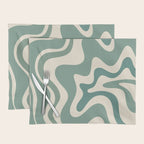 Retro Liquid Swirl Abstract Pattern in Eucalyptus Sage Green and Cream Beige Placemat Gallery Image 1