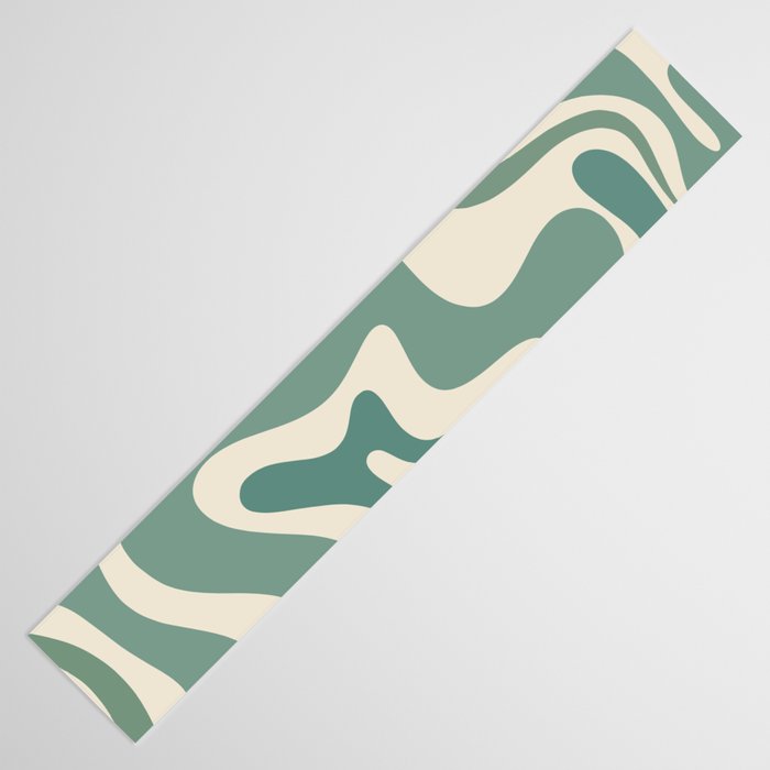 Retro Liquid Swirl Abstract Pattern in Eucalyptus Sage Green and Cream Beige Table Runner Gallery Image 3
